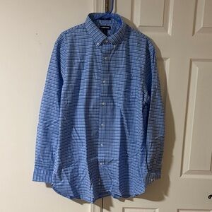 Lands' End Men's Blue Checkered Button Down Shirt